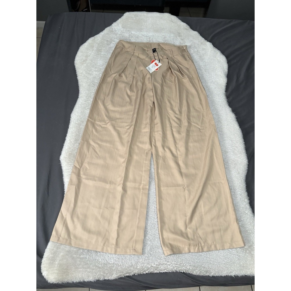 New Cider Womens Wide Leg Beige Striped Pants Size XL Pull‎ On Side Zip